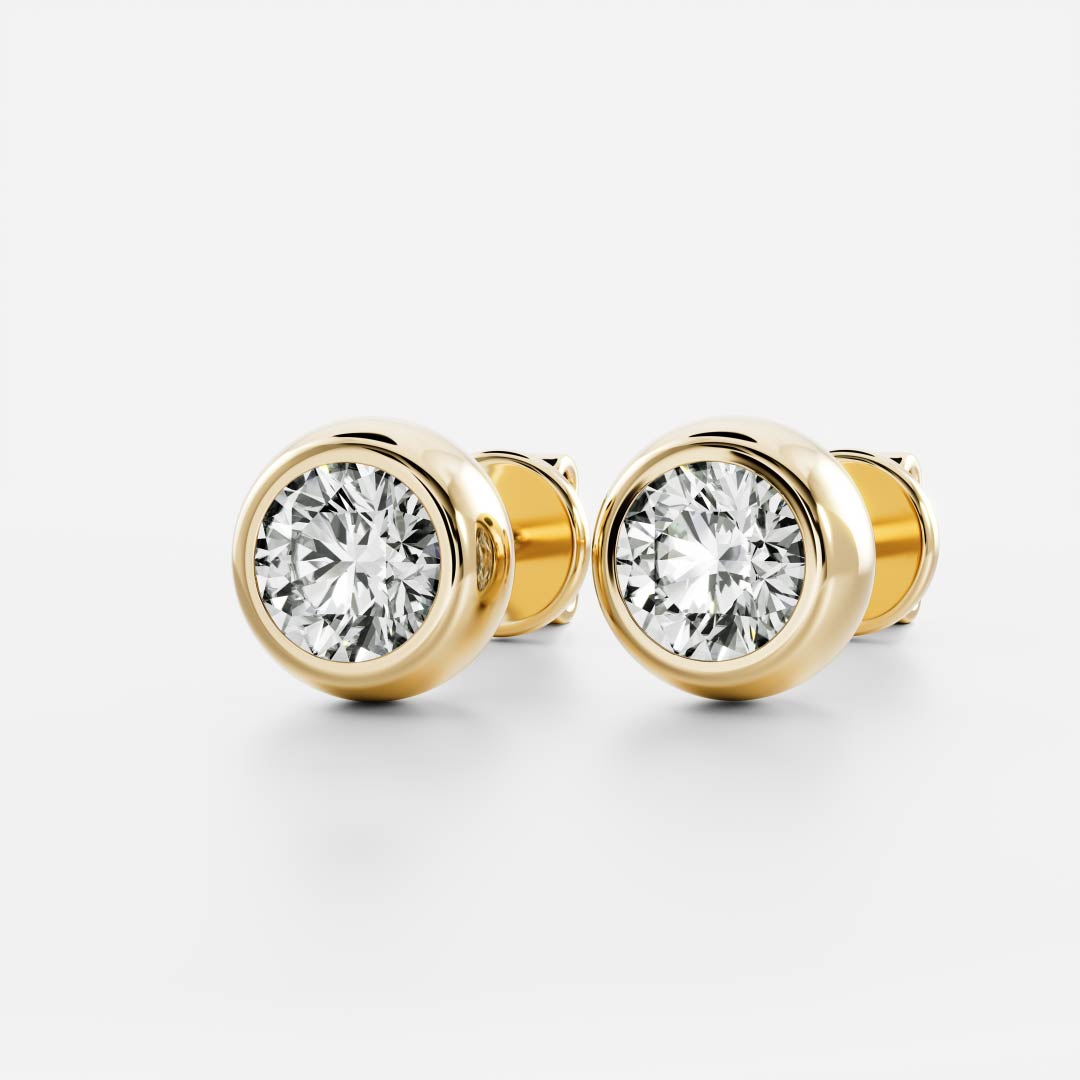 1.0 TCW Round Cut Moissanite Bezel Stud Earrings in Gold