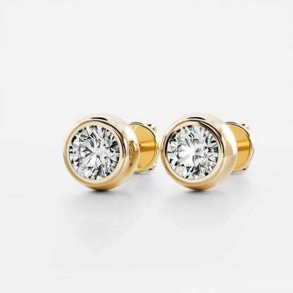1.0 TCW Round Cut Moissanite Bezel Stud Earrings in Gold