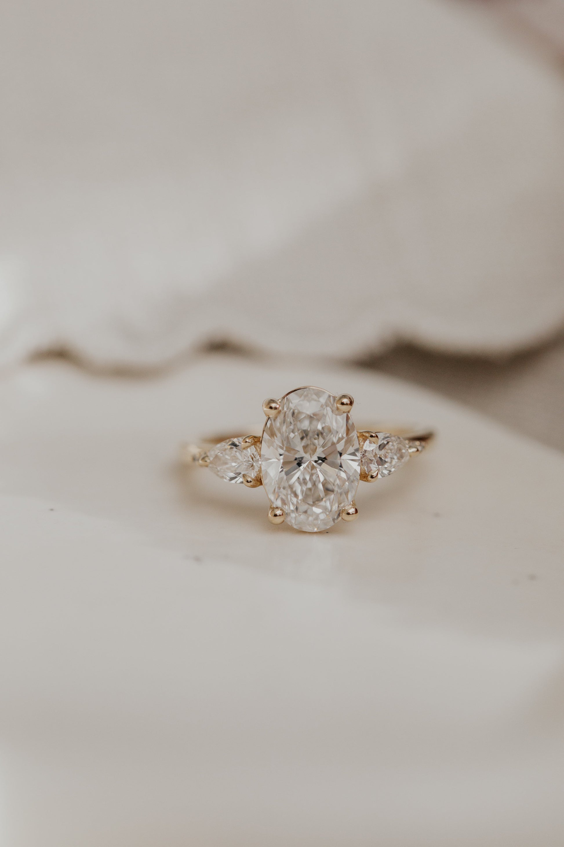 Marquise Shaped Three Stone Lab Grown Diamond Engagement Ring