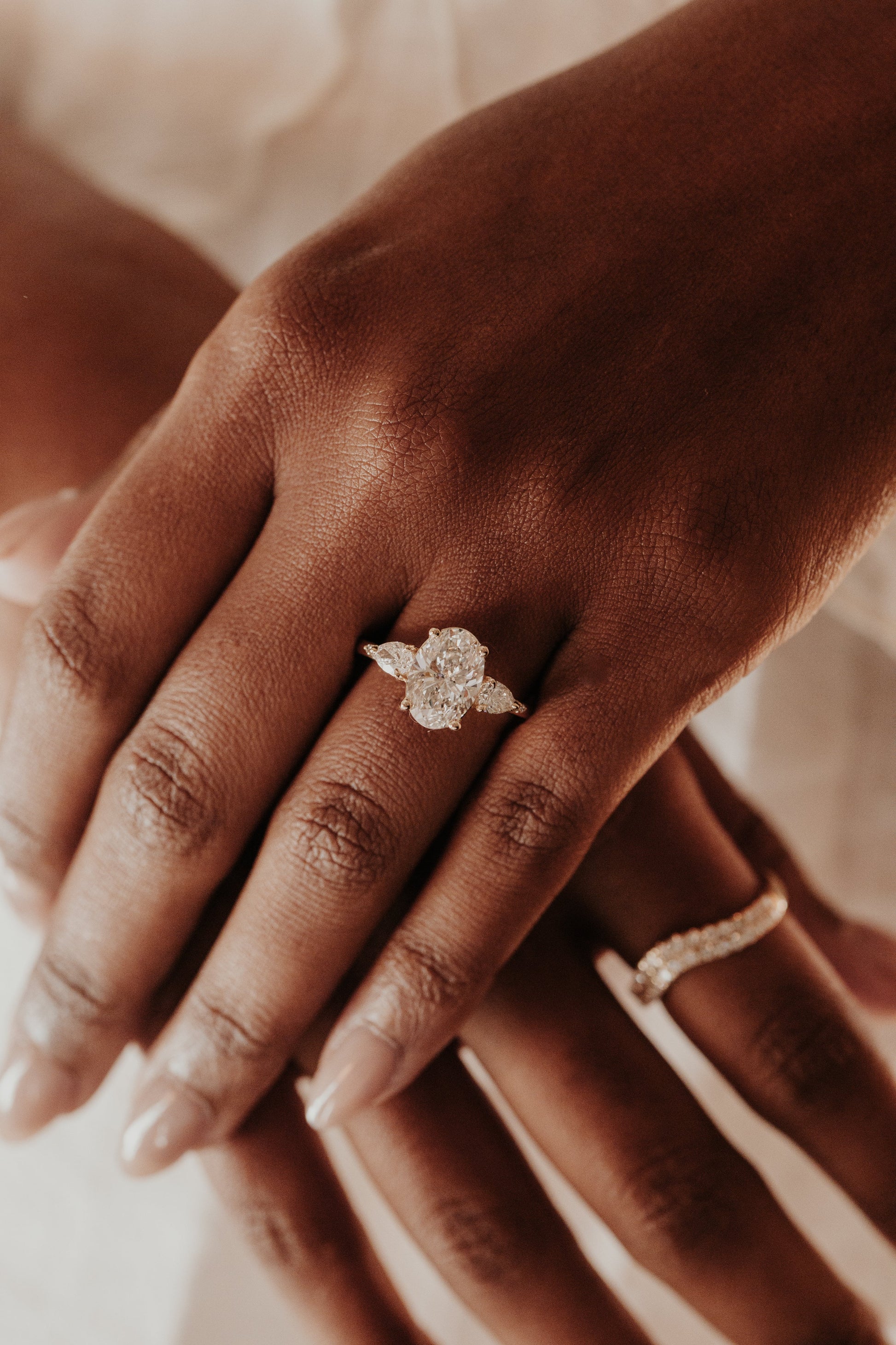 Marquise Shaped Three Stone Lab Grown Diamond Engagement Ring