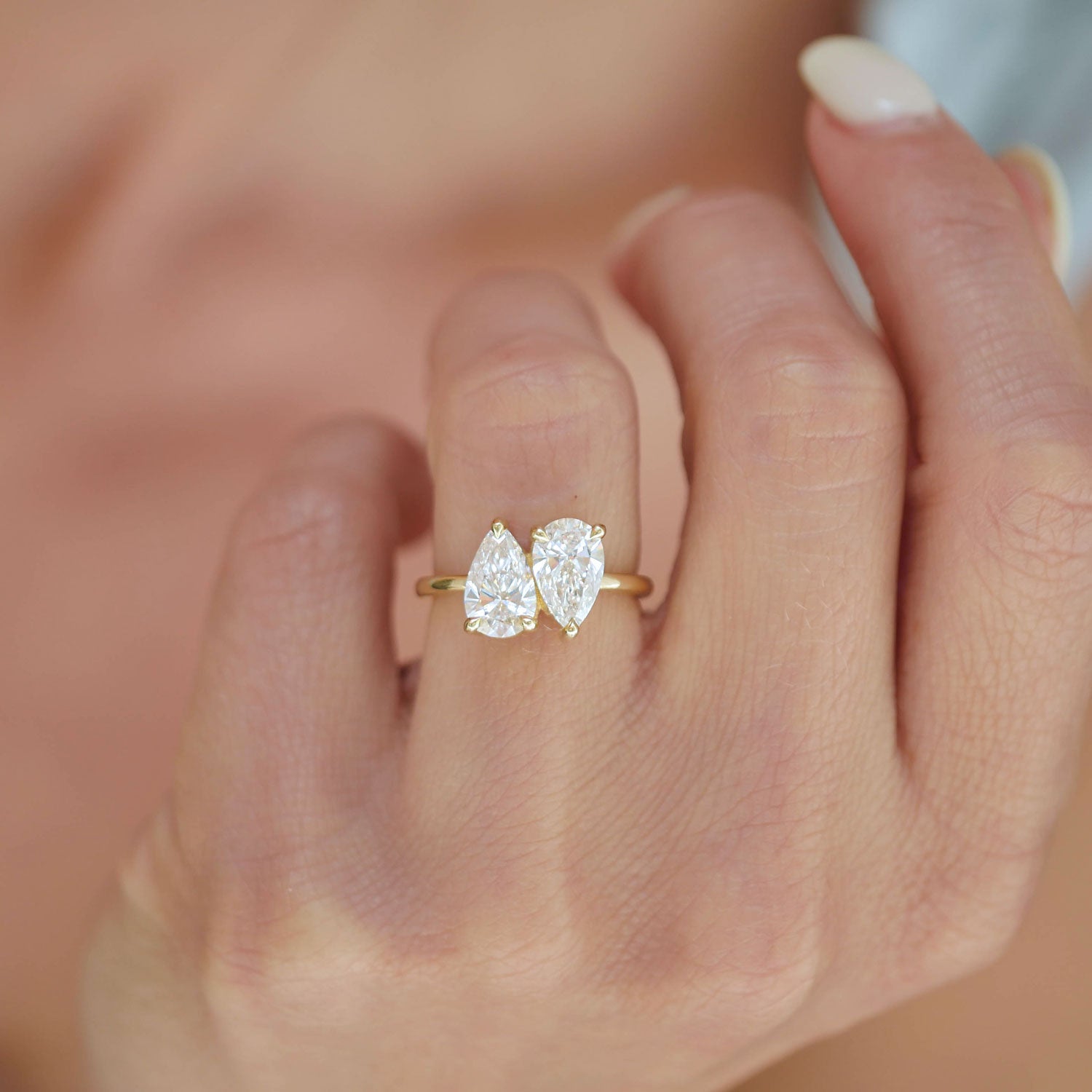 Marquise Shaped Three Stone Lab Grown Diamond Engagement Ring