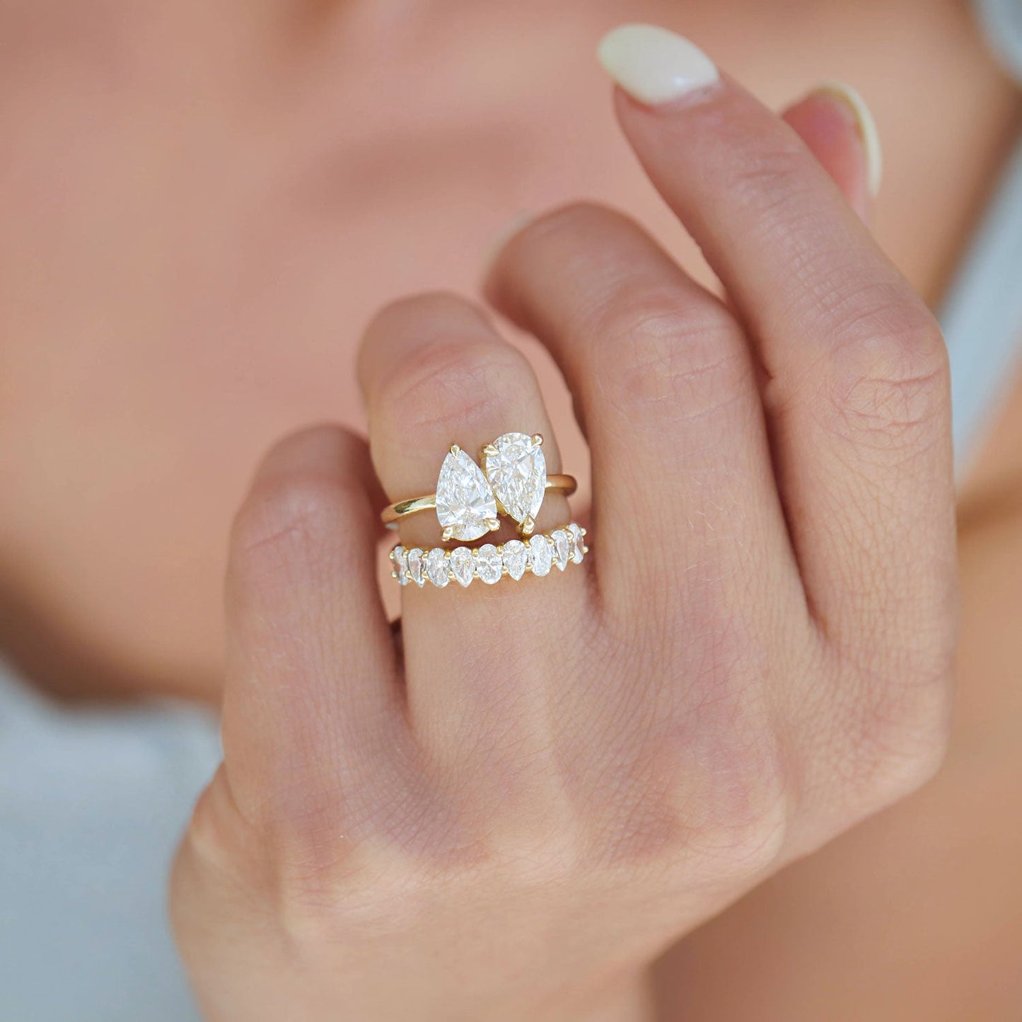 Marquise Shaped Three Stone Lab Grown Diamond Engagement Ring