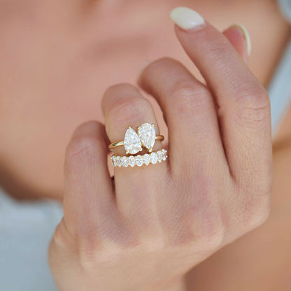 Marquise Shaped Three Stone Lab Grown Diamond Engagement Ring