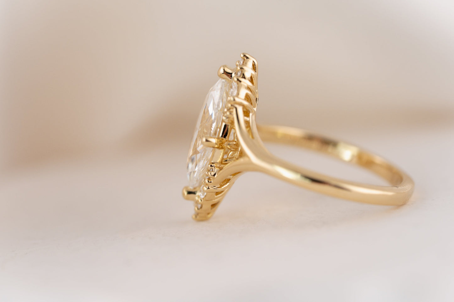 Marquise Shaped Three Stone Lab Grown Diamond Engagement Ring