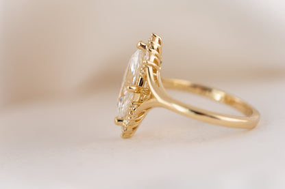 Marquise Shaped Three Stone Lab Grown Diamond Engagement Ring