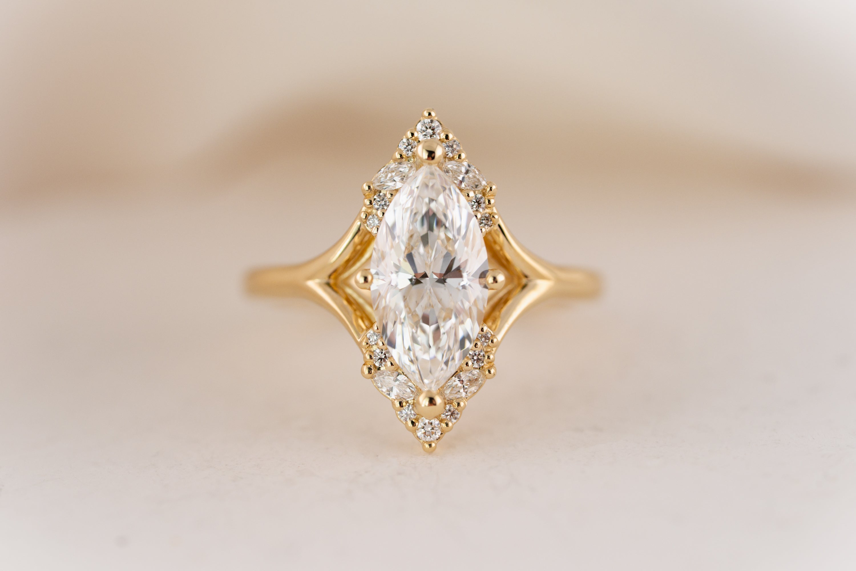 Marquise Shaped Three Stone Lab Grown Diamond Engagement Ring