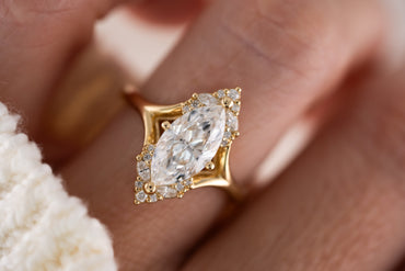 Marquise Shaped Three Stone Lab Grown Diamond Engagement Ring