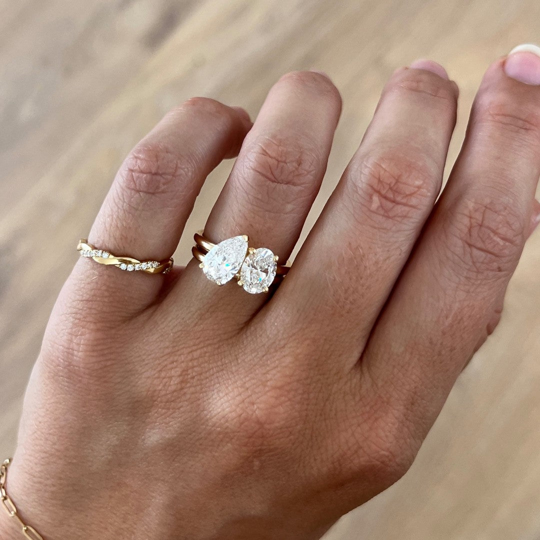 Marquise Shaped Three Stone Lab Grown Diamond Engagement Ring