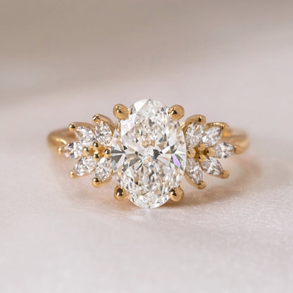 Marquise Shaped Three Stone Lab Grown Diamond Engagement Ring
