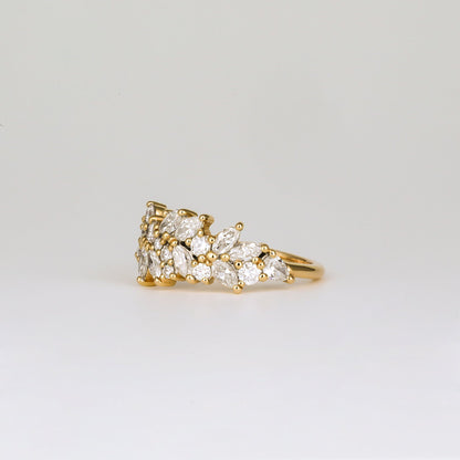 0.92 TCW Marquise & Round Stones Cluster Lab Grown Diamond Wedding Band