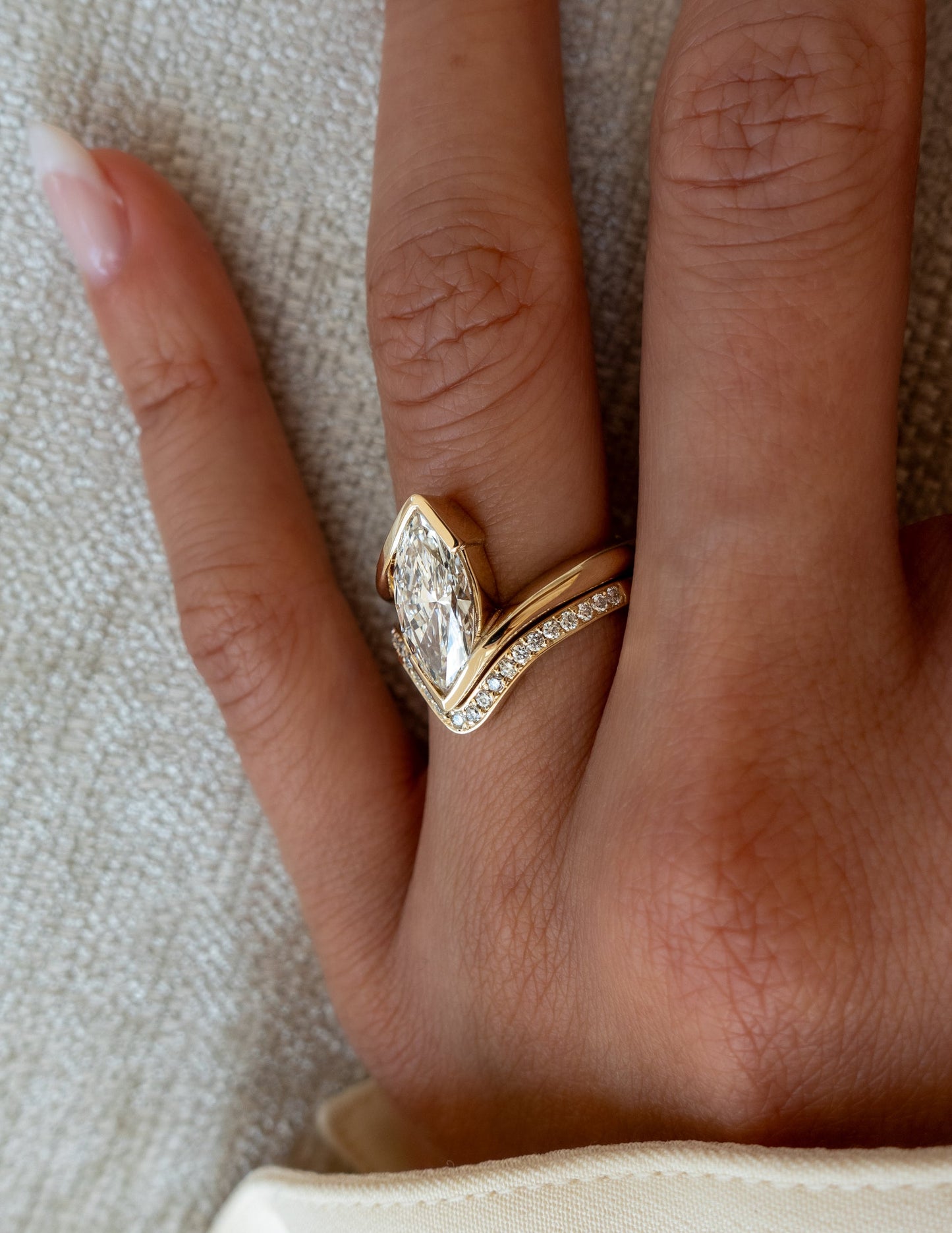 2 CT Marquise Lab Grown Engagement Ring with V Shaped Pave Design Stacking Band