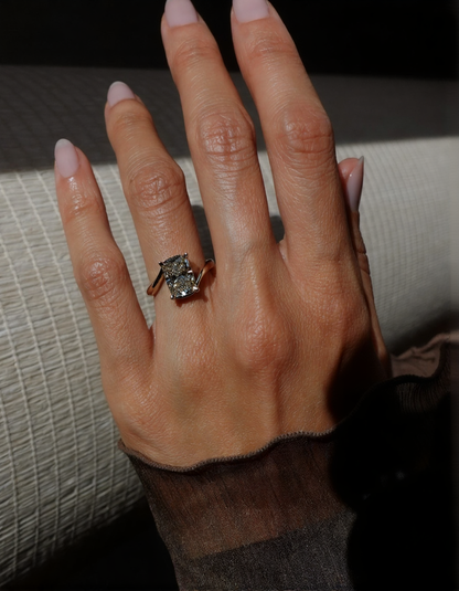 2.5 CT Elongated Cushion Cut Minimal Pave Stacking Lab Grown Diamond Bridal Ring Set