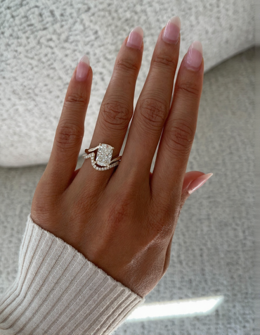 2.5 CT Elongated Cushion Cut Minimal Pave Stacking Lab Grown Diamond Bridal Ring Set