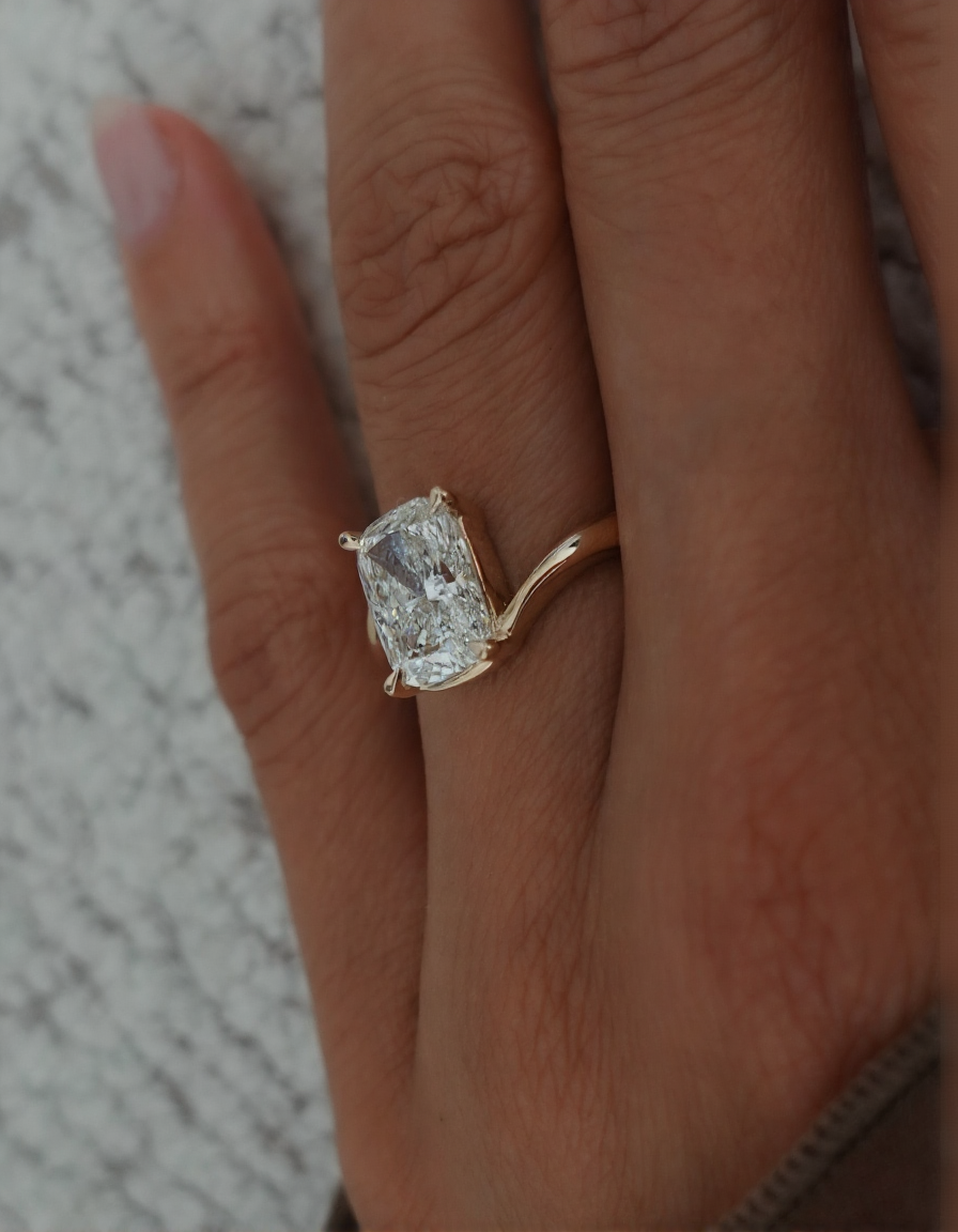 2.5 CT Elongated Cushion Cut Minimal Pave Stacking Lab Grown Diamond Bridal Ring Set