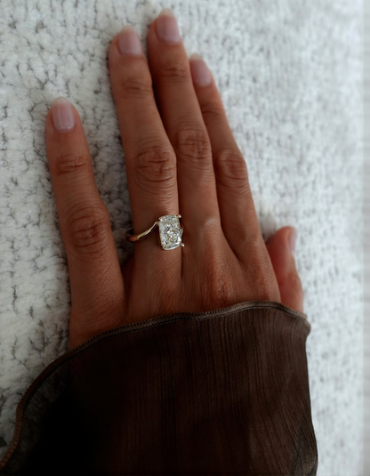 2.5 CT Elongated Cushion Cut Minimal Pave Stacking Lab Grown Diamond Bridal Ring Set