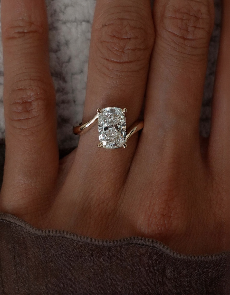 2.5 CT Elongated Cushion Cut Minimal Pave Stacking Lab Grown Diamond Bridal Ring Set