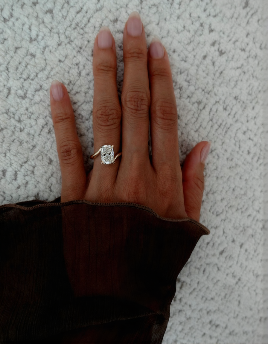 2.5 CT Elongated Cushion Cut Minimal Pave Stacking Lab Grown Diamond Bridal Ring Set