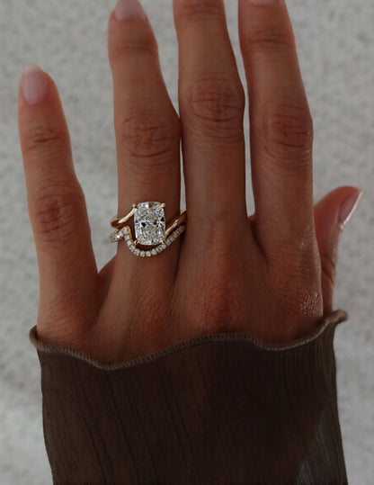 2.5 CT Elongated Cushion Cut Minimal Pave Stacking Lab Grown Diamond Bridal Ring Set