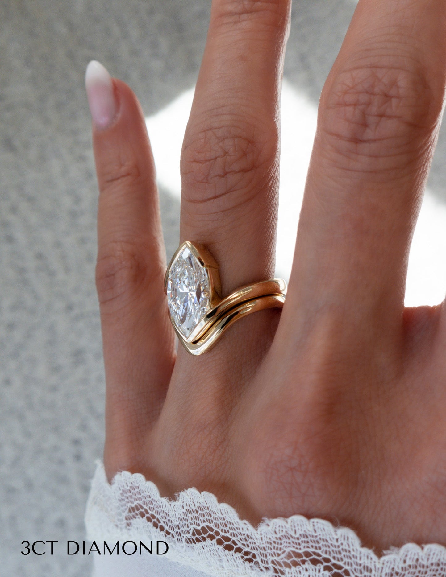 2 CT Marquise Lab Grown Engagement Ring with Plain Stacking Band