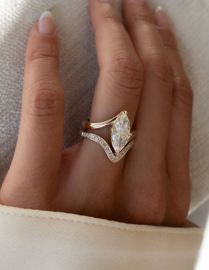 2.5 CT Marquise Cut Solitaire Lab Grown Diamond Ring With Wrap Classic Plain Band