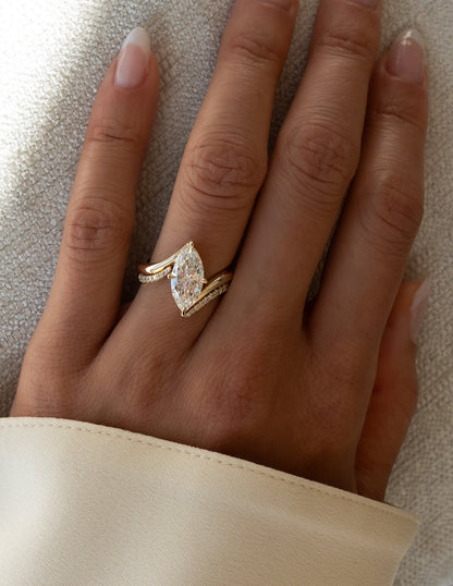 2.5 CT Marquise Cut Solitaire Lab Grown Diamond Ring With Wrap Pave Band