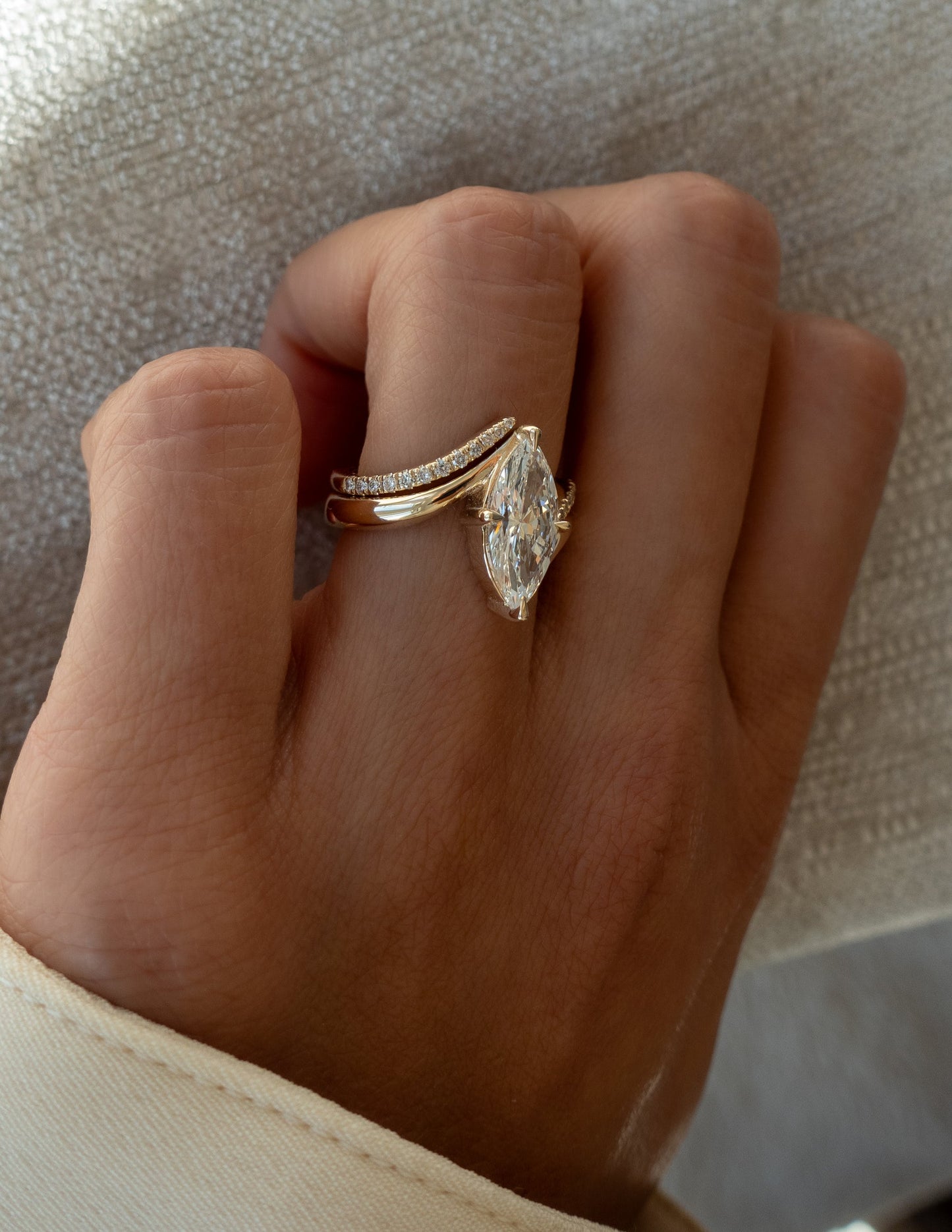 2.5 CT Marquise Cut Solitaire Lab Grown Diamond Ring With Wrap Pave Band