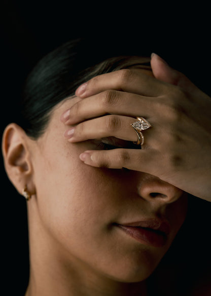 2.5 CT Marquise Cut Solitaire Lab Grown Diamond Ring With Wrap Pave Band