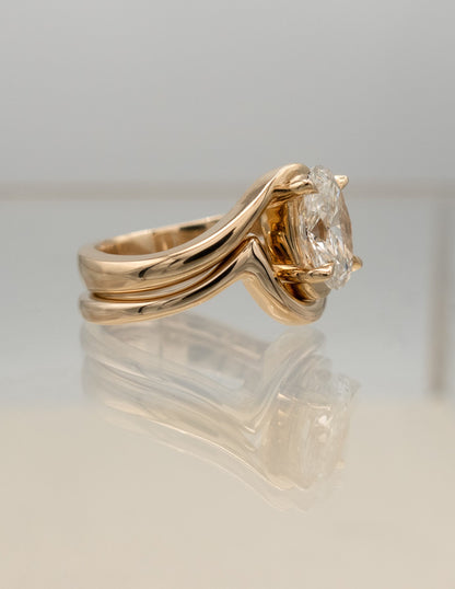 2.5 CT Oval Lab Grown Engagement Ring with Plain Stacking Wedding Band