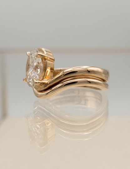 2.5 CT Oval Lab Grown Engagement Ring with Plain Stacking Wedding Band