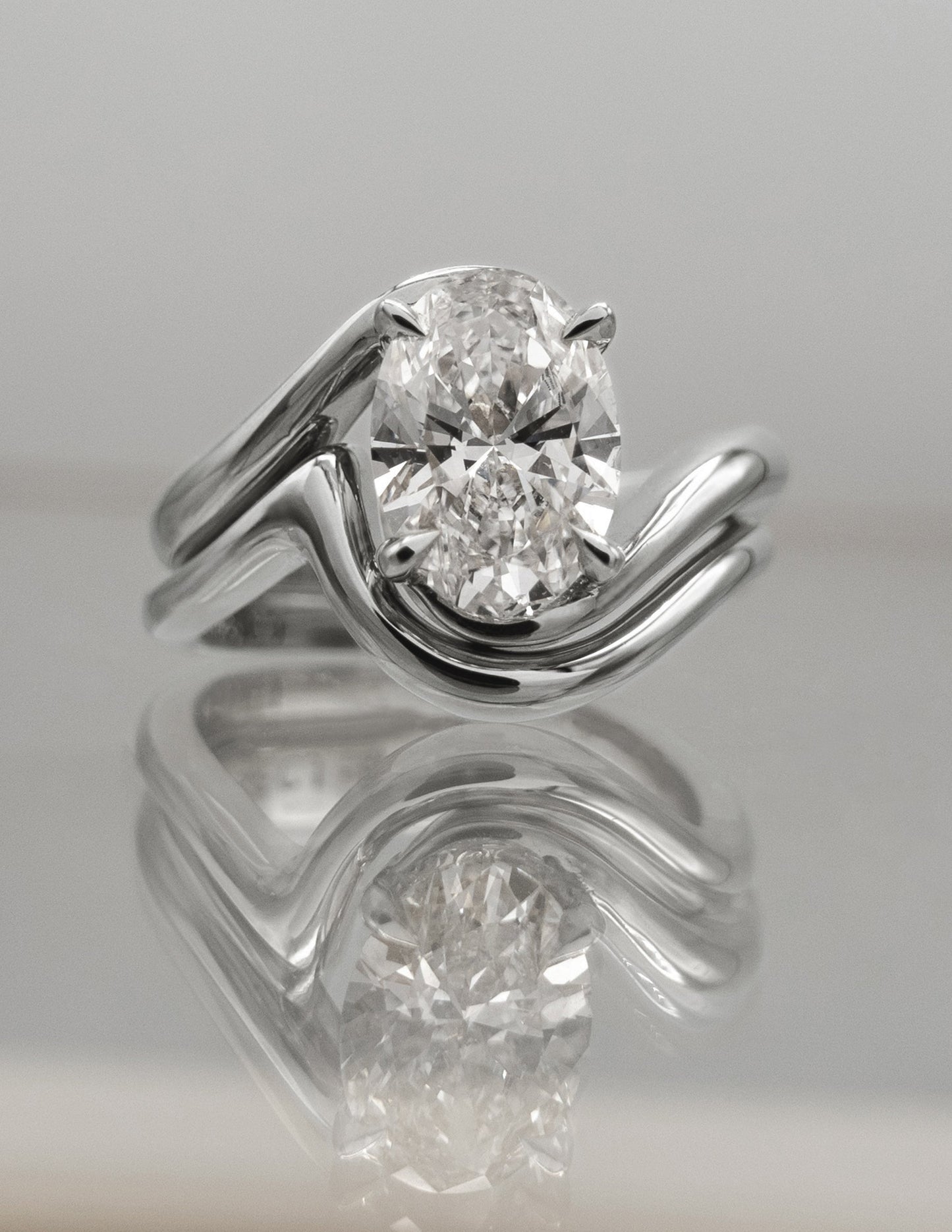 2.5 CT Oval Lab Grown Engagement Ring with Plain Stacking Wedding Band