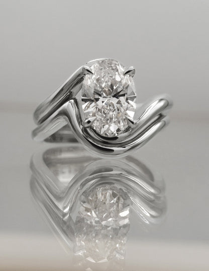 2.5 CT Oval Lab Grown Engagement Ring with Plain Stacking Wedding Band