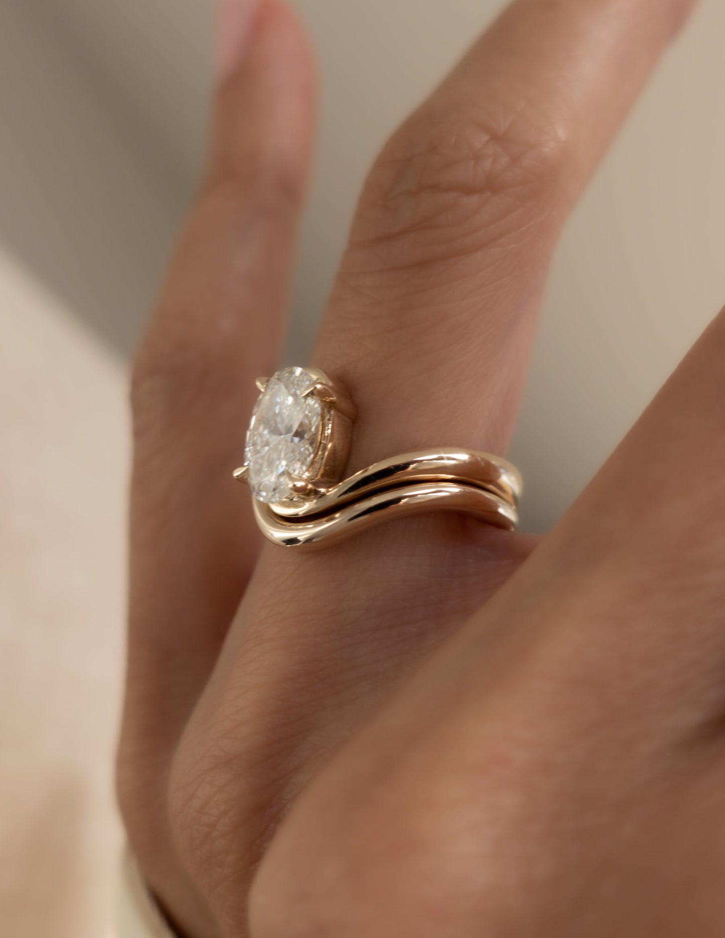 2.5 CT Oval Lab Grown Engagement Ring with Plain Stacking Wedding Band