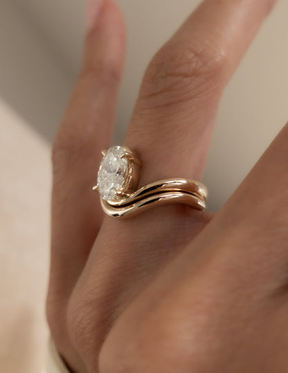 2.5 CT Oval Lab Grown Engagement Ring with Plain Stacking Wedding Band