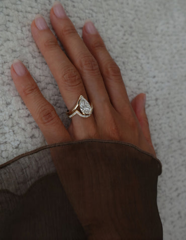 2.5 CT Pear Cut Solitaire Lab Grown Diamond Ring With Minimal Pave Band