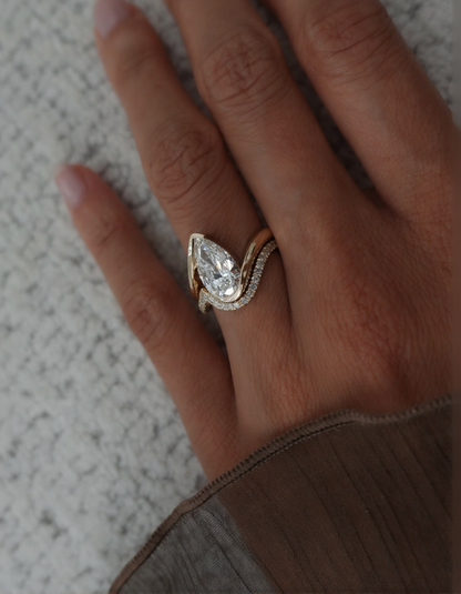 2.5 CT Pear Cut Solitaire Lab Grown Diamond Ring With Minimal Pave Band