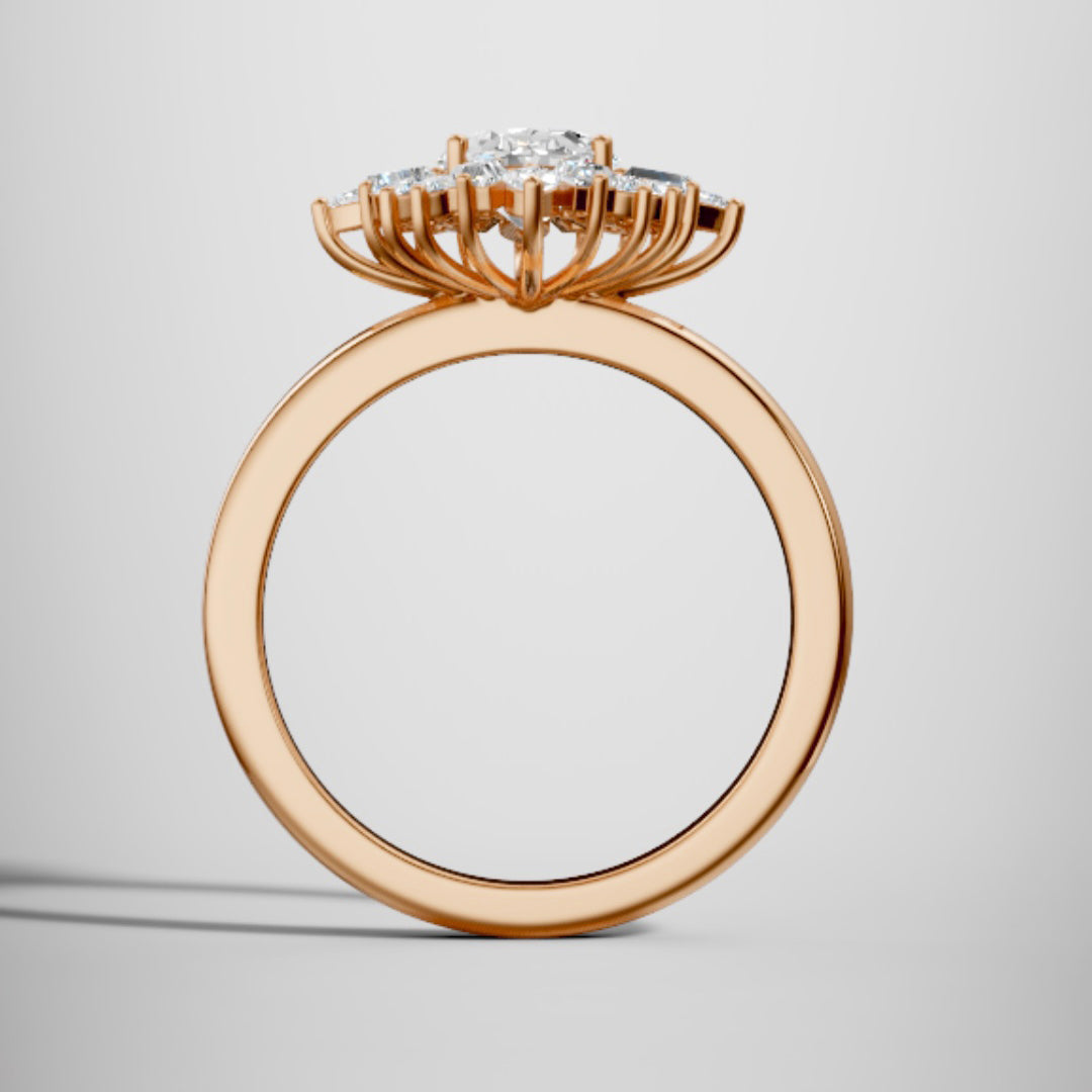 Marquise Shaped Three Stone Lab Grown Diamond Engagement Ring