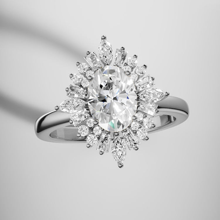Marquise Shaped Three Stone Lab Grown Diamond Engagement Ring