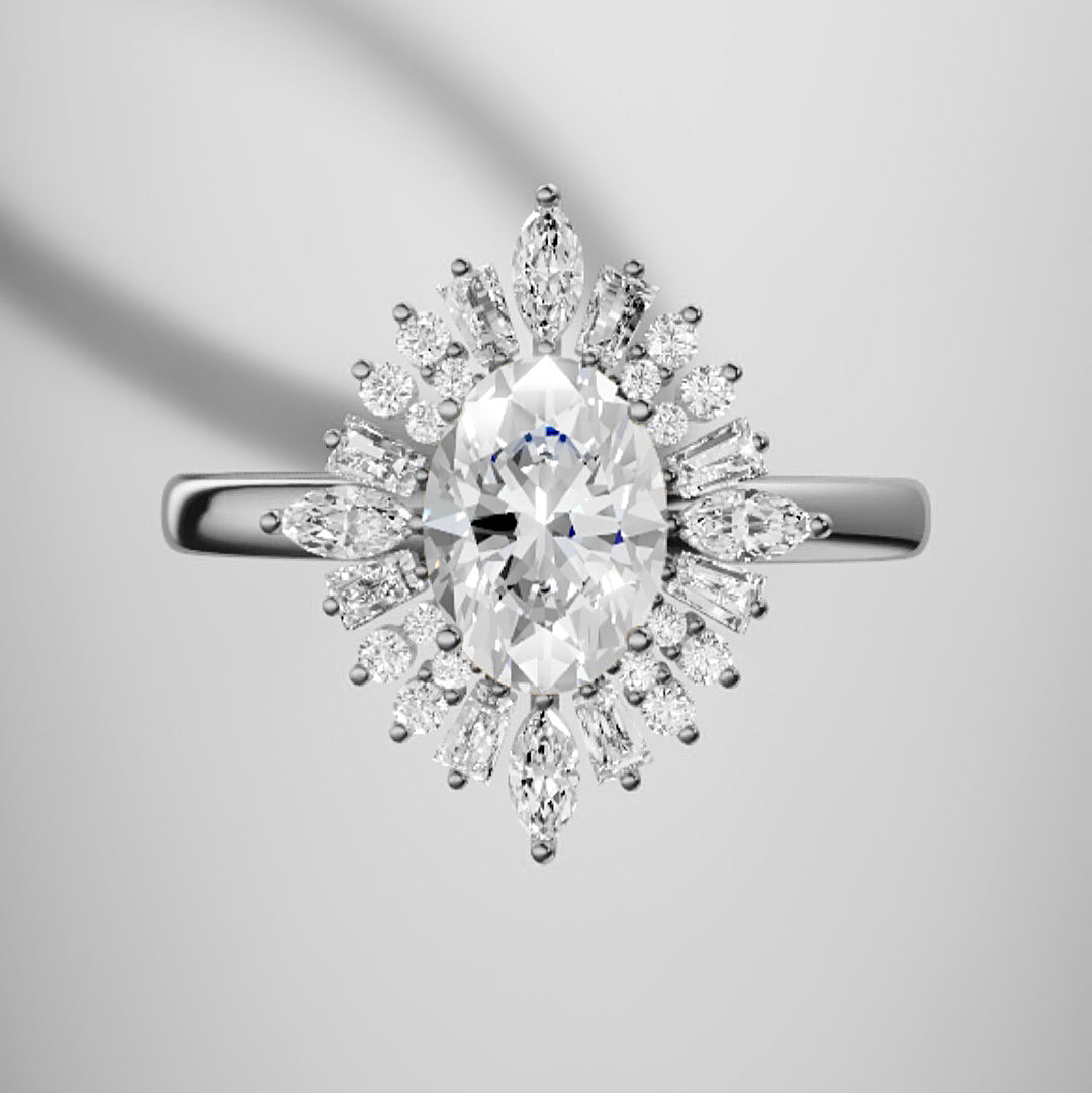 Marquise Shaped Three Stone Lab Grown Diamond Engagement Ring