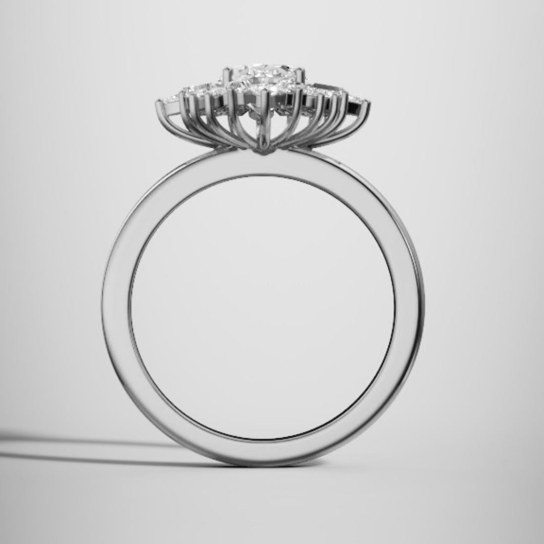 Marquise Shaped Three Stone Lab Grown Diamond Engagement Ring