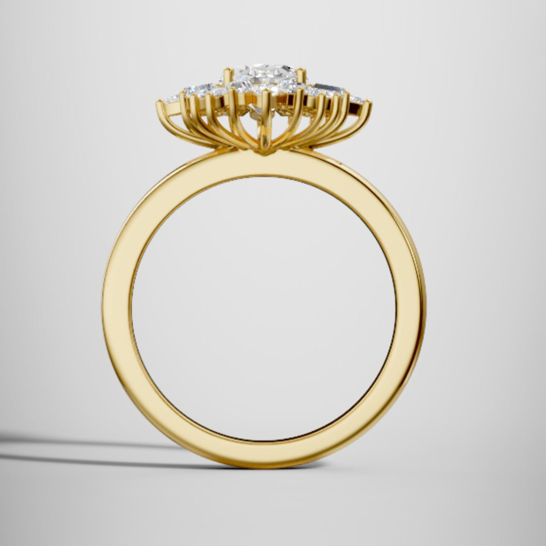 Marquise Shaped Three Stone Lab Grown Diamond Engagement Ring