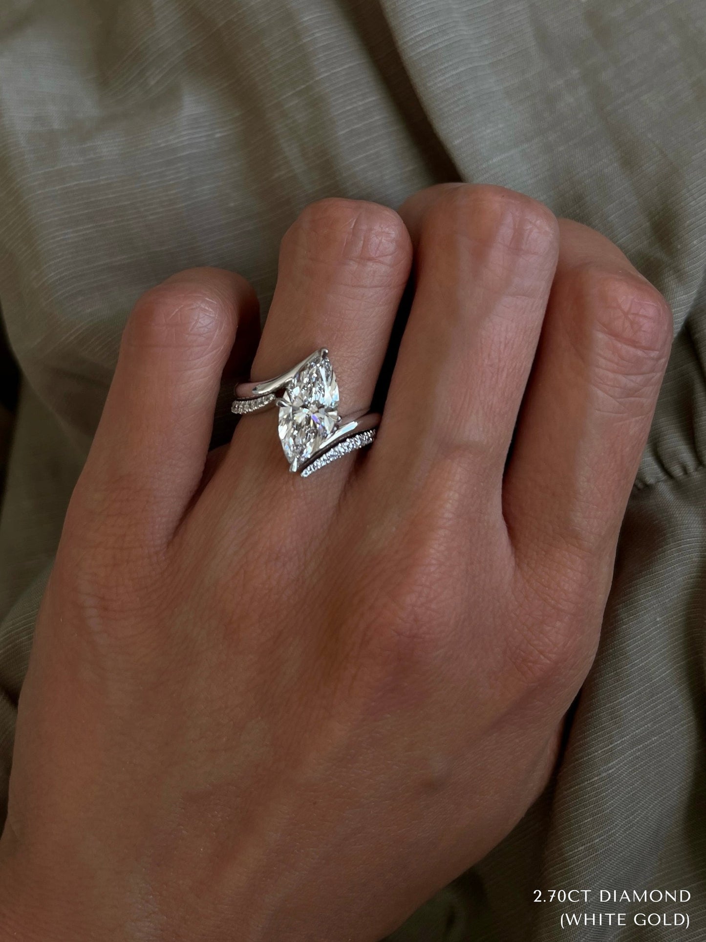 2.5 CT Marquise Cut Solitaire Lab Grown Diamond Ring With Wrap Pave Band