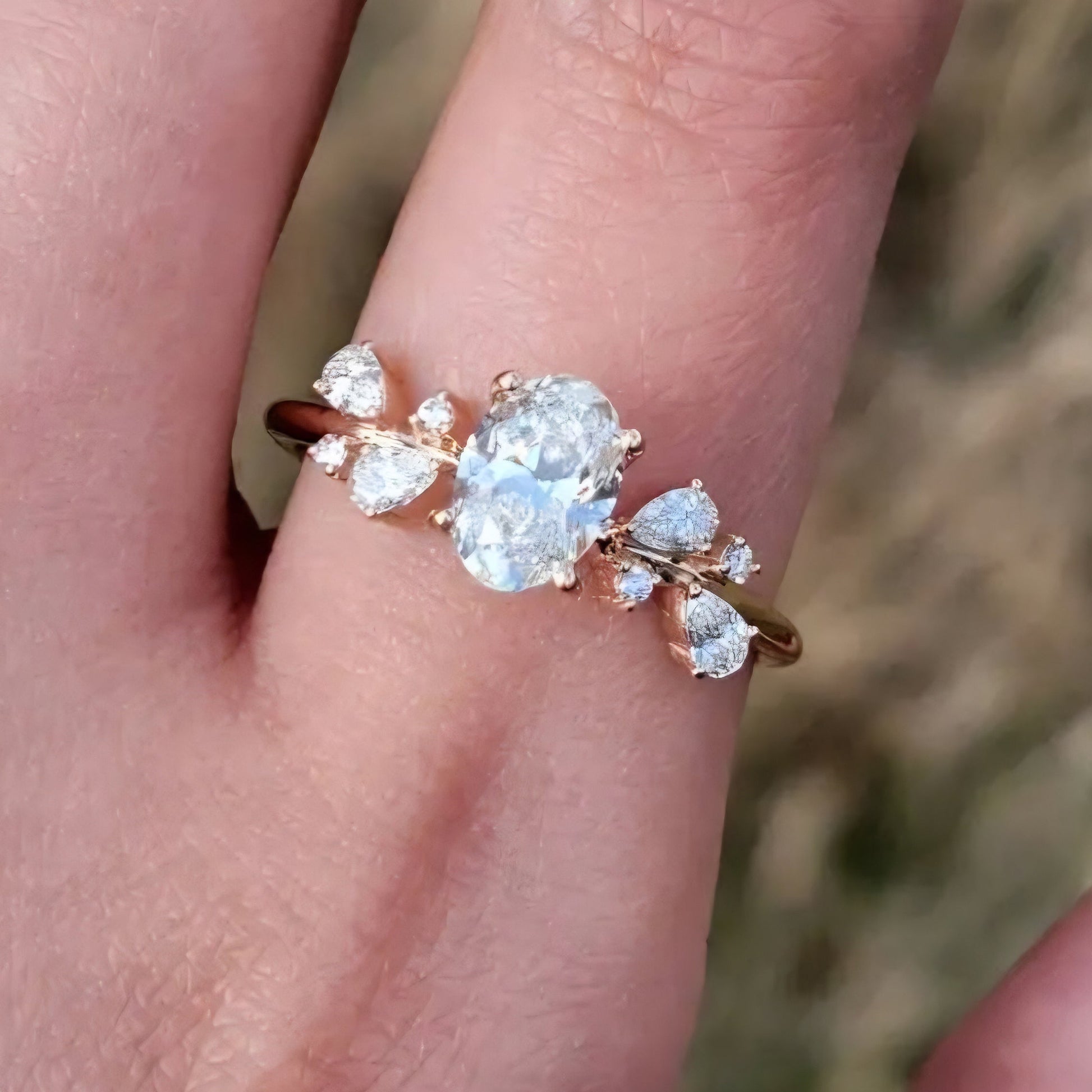 Marquise Shaped Three Stone Lab Grown Diamond Engagement Ring