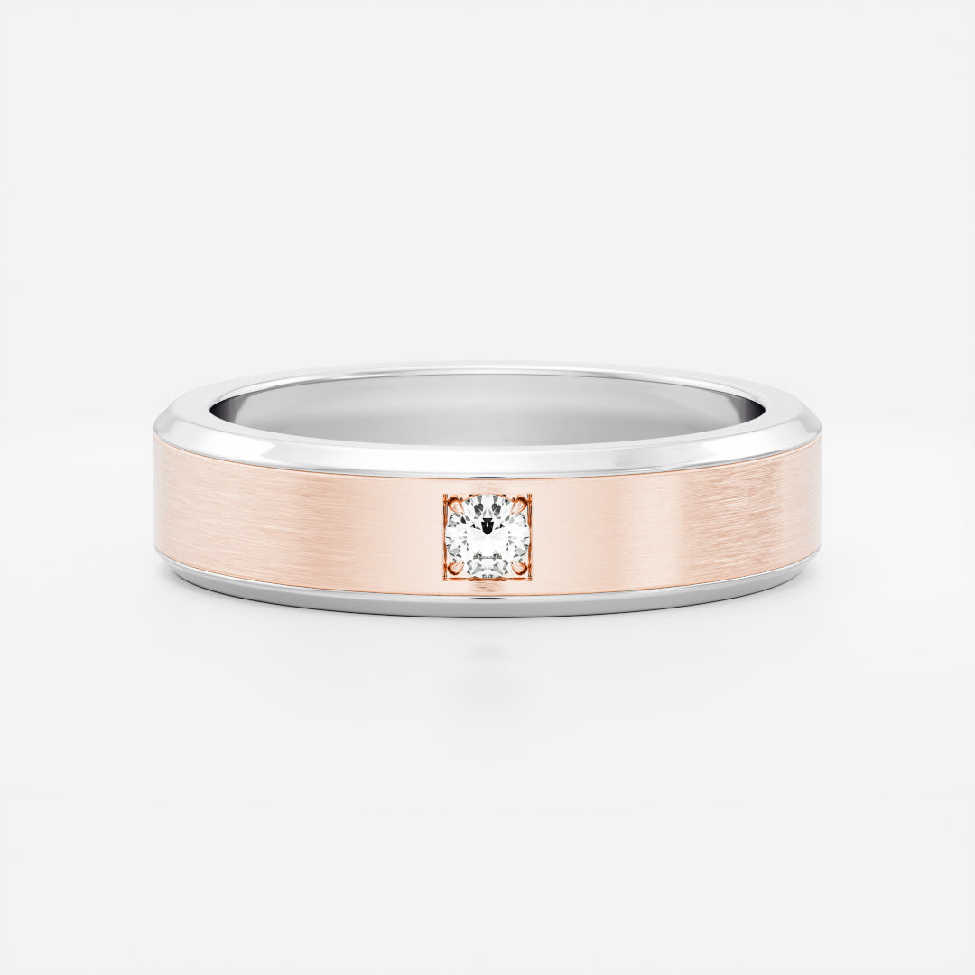 Round Lab Grown Diamond Brilliant Inlay Brushed Men's Gold Wedding Band