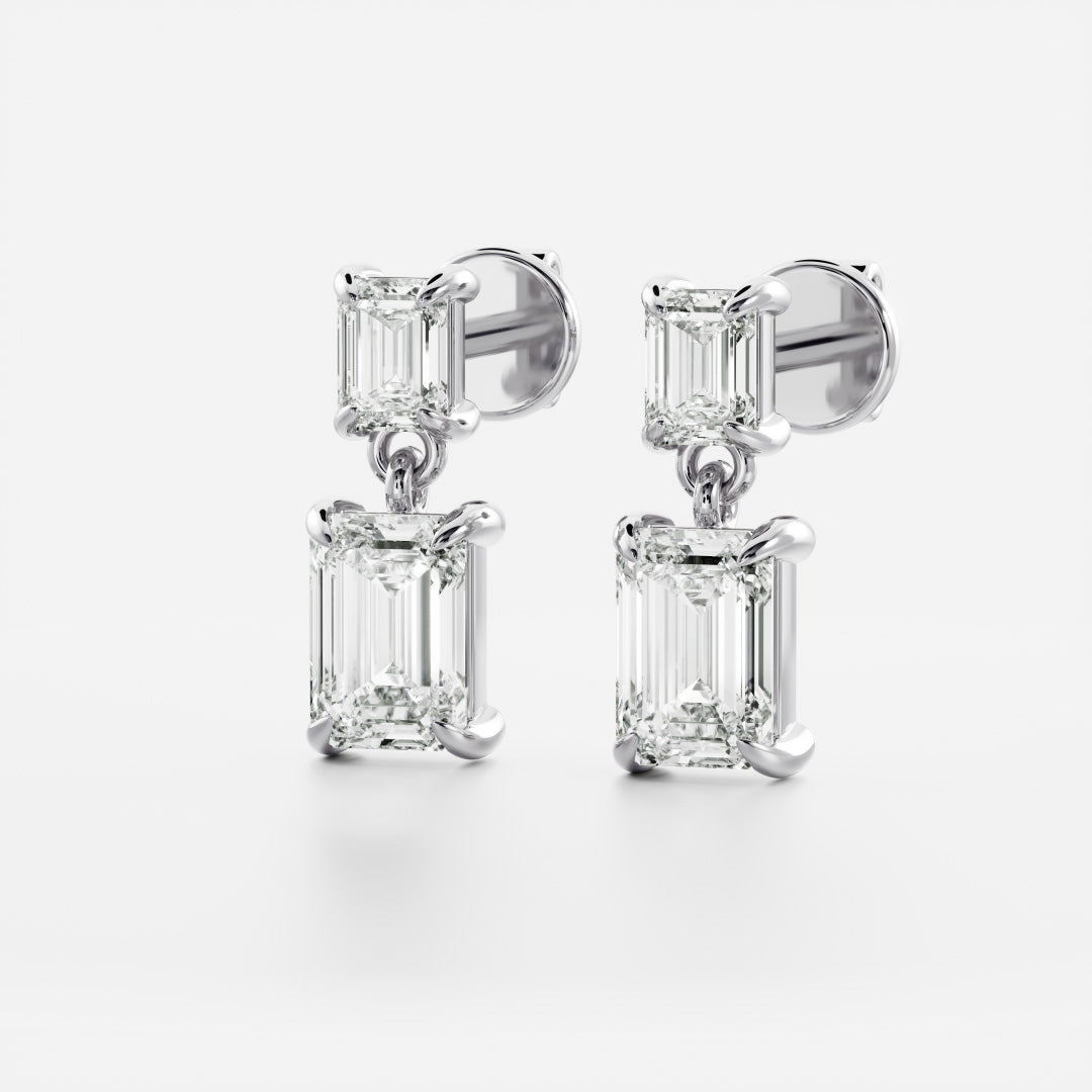 1.2 TCW Emerald Cut Lab Grown Diamond Dangles Earrings in Gold