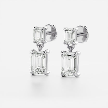 1.2 TCW Emerald Cut Lab Grown Diamond Dangles Earrings in Gold