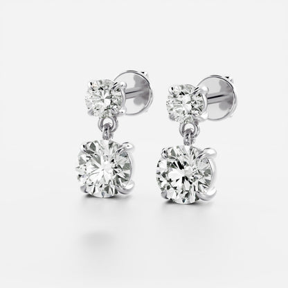 1.2 TCW Round Cut Lab Grown Diamond Dangles Earrings in Gold