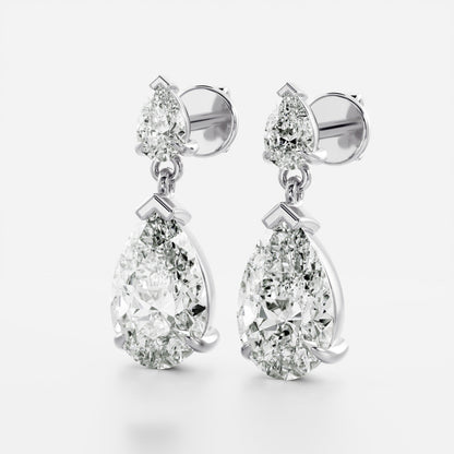 1.2 TCW Pear Cut Lab Grown Diamond Dangles Earrings in Gold
