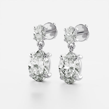 1.2 TCW Oval Cut Lab Grown Diamond Dangles Earrings in Gold