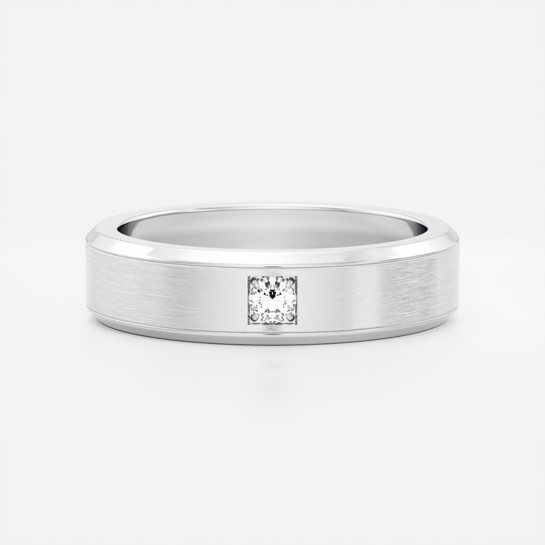 Round Lab Grown Diamond Brilliant Inlay Brushed Men's Gold Wedding Band