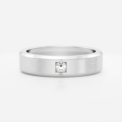 Round Lab Grown Diamond Brilliant Inlay Brushed Men's Gold Wedding Band